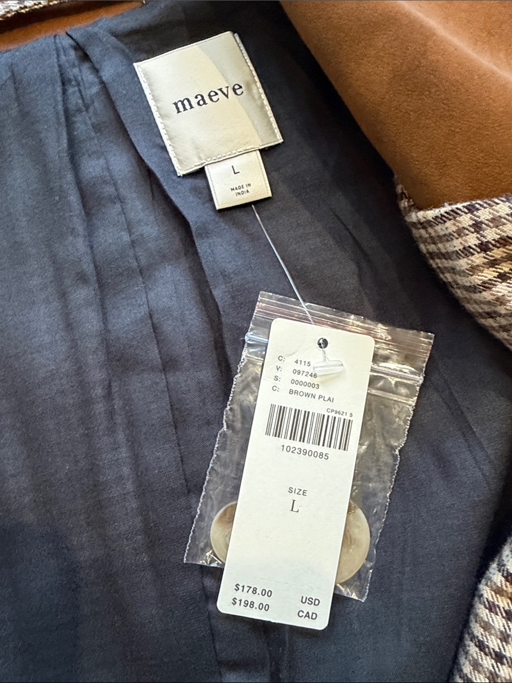 Brown Plaid Tailored Jacket with Suede Pockets - Picture 2 of 5